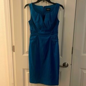 Adrianna Papell Turquoise women’s sz‎ 4 sleeveless V-neck linen blend midi Dress